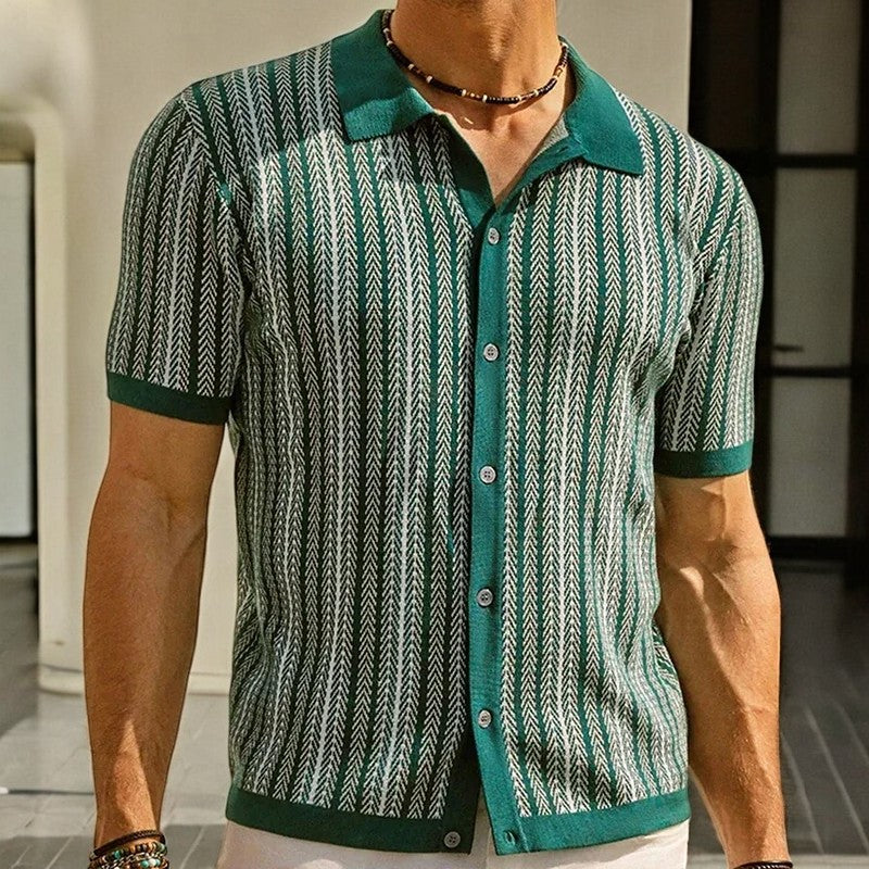 Men's Shirt with Herringbone Pattern and Short Sleeves for Casual Style