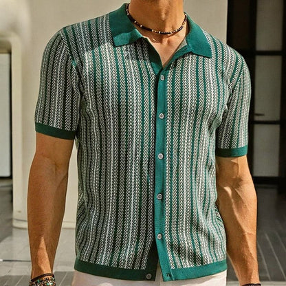 Men's Shirt with Herringbone Pattern and Short Sleeves for Casual Style