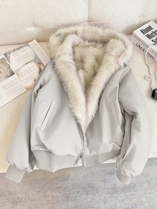 Ladies' Bomber Jacket with Faux Fur for Chic and Warm for Every Season