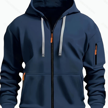 Men's Zip-Up Hoodie with Hood for Casual Outdoor Sweatshirt