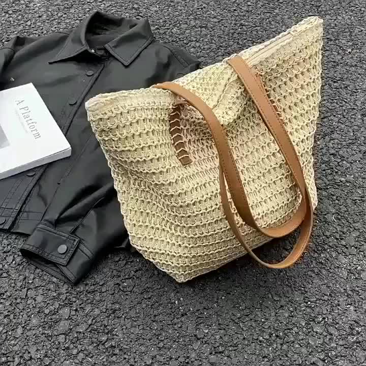 Bag with Beach French Straw Tote Bag Spacious Woven Summer Bag
