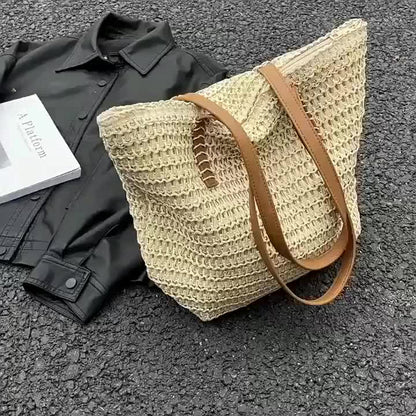Bag with Beach French Straw Tote Bag Spacious Woven Summer Bag