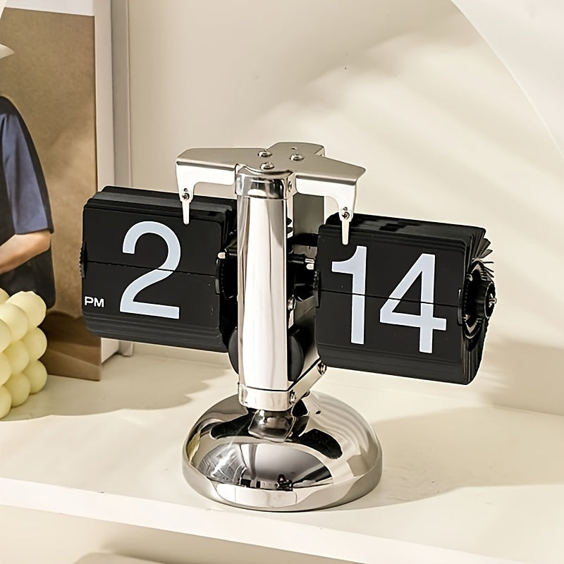 Clock with Vintage Flip Automatic Flipping Mechanism for Stylish Table Model
