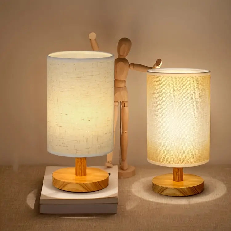 Minimalist Table Lamp with Wooden Base and Fabric Shade for Atmospheric Light