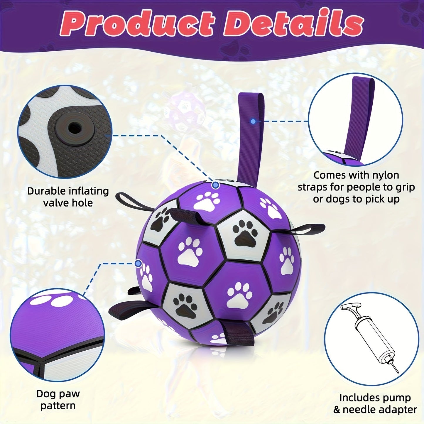 Dog with Rubber Play Ball with Handles for Indoor and Outdoor Use