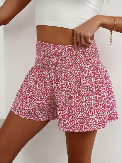 Lightweight Ladies' Summer Shorts with Floral Print and Comfortable Elastic Waist