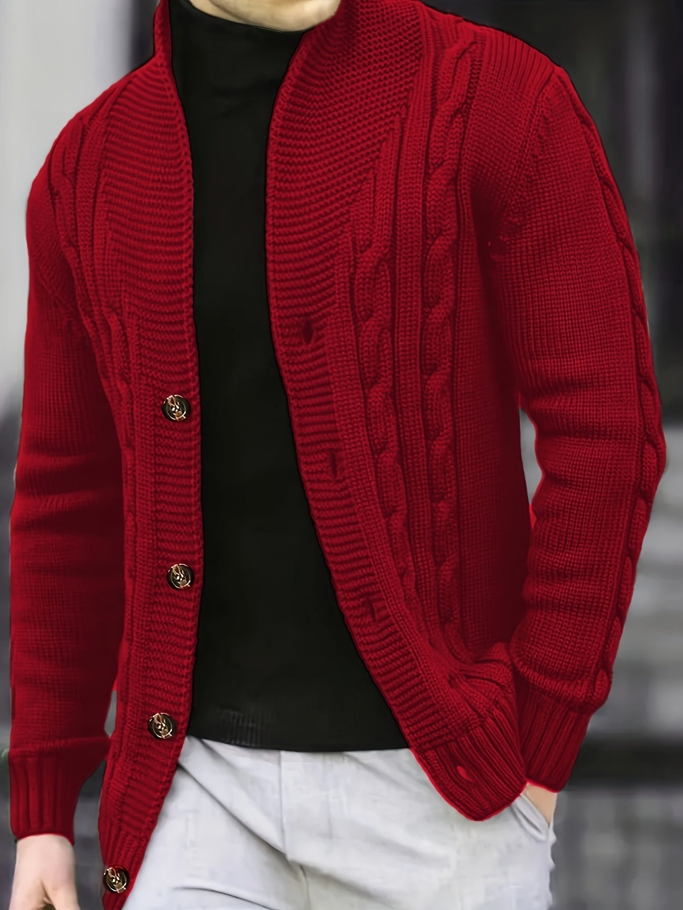 Men's Cable Knit Cardigan with V-Neck for Comfortable and Versatile