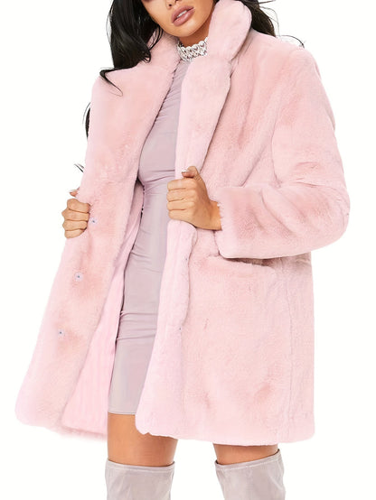 Elegant Women's Mid-Length Winter Faux Fur Coat for Stylish and Warm for Cold Months