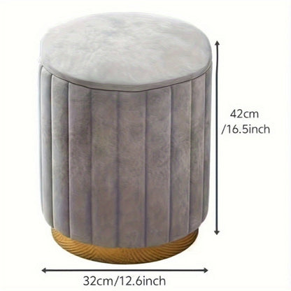 Nordic Chic Storage Ottoman with Stylish Round Pouf with Storage and Mirror Finish