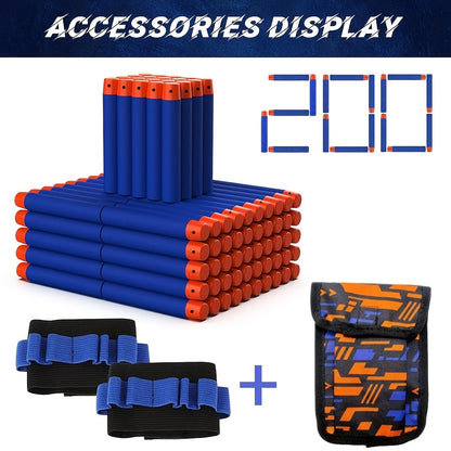 Holder with 200 Foam Darts for Nerf with Wristband and Storage Bag for Playful Fun
