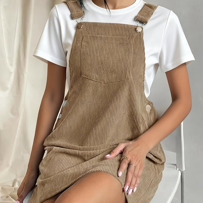 Ladies' Corduroy Pinafore Dress with Adjustable Straps and Pockets for Elegant
