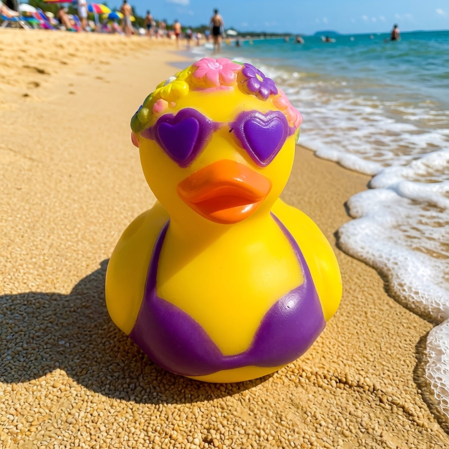 Desk with Decorative Rubber Duck with Flowers and Bikini for , Car, or Party Decoration