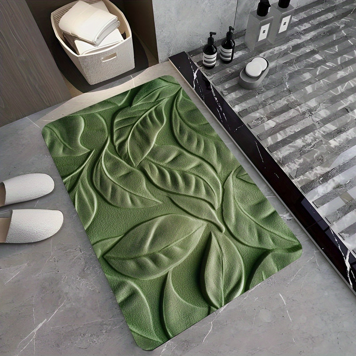 Mat with Diatomaceous Earth Bath Green Leaf Pattern for Absorbent and Quick-Drying