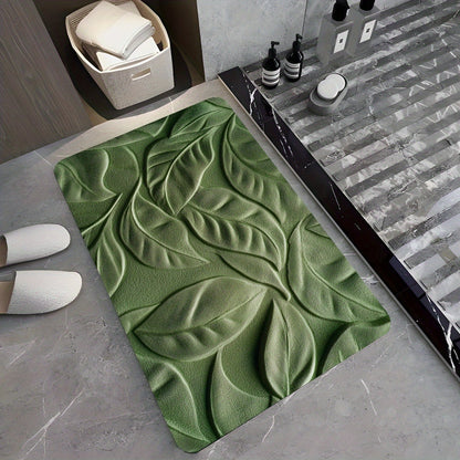 Mat with Diatomaceous Earth Bath Green Leaf Pattern for Absorbent and Quick-Drying