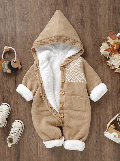 Baby Knitted Jumpsuit with Hood for Warm and Comfortable