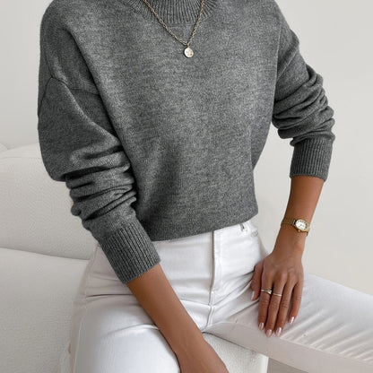 Ladies' Knitted Jumper with a High Neck and Long Sleeves for Autumn Winter