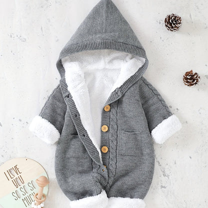 Baby Knitted Jumpsuit with Hood for Warm and Comfortable