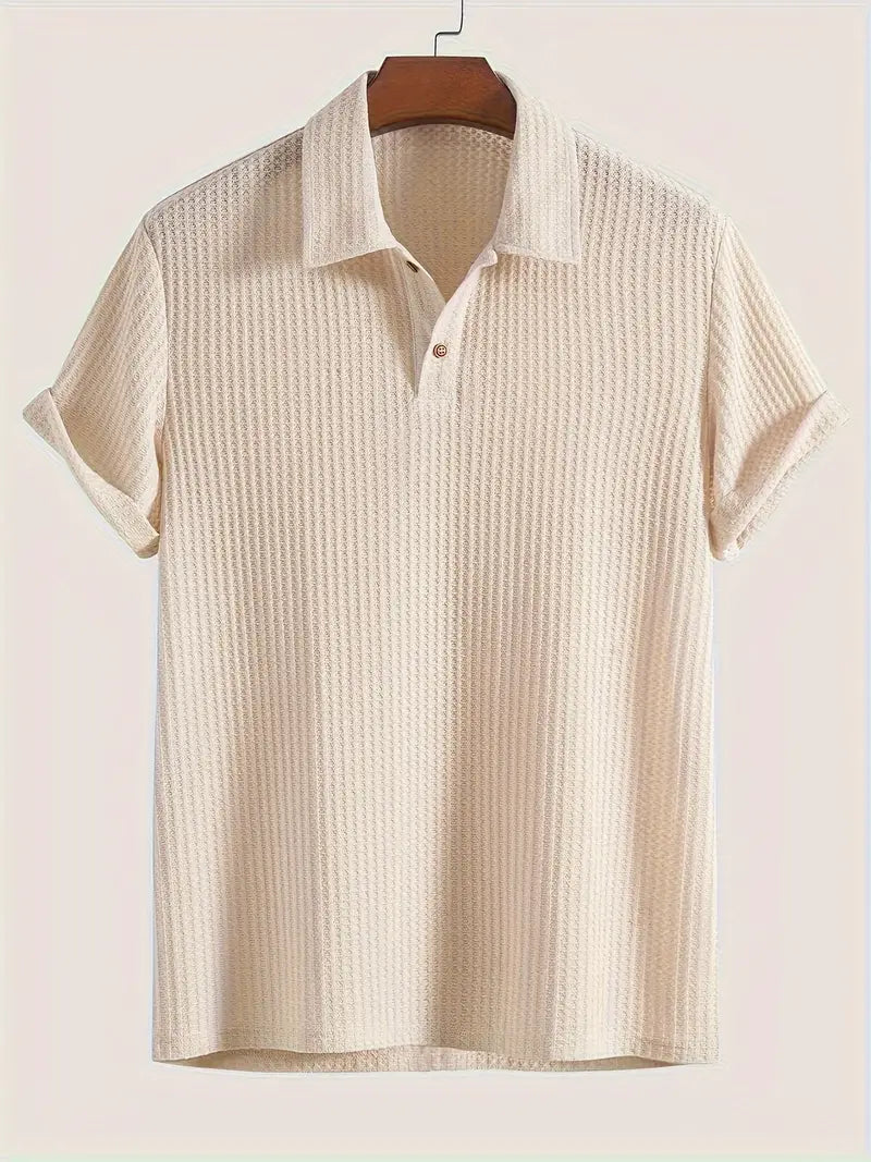 Casual Men's Polo with Ribbed Pattern and Breathable Comfort for Summer