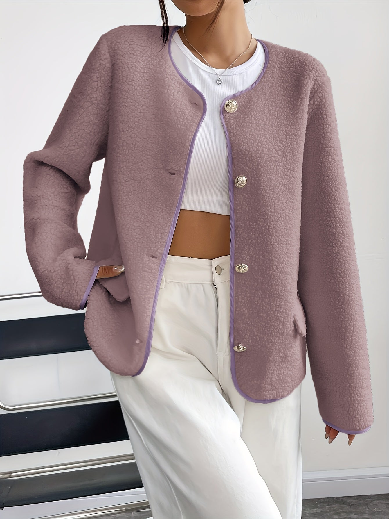 Elegant Ladies' Jacket with Buttons for Timeless and Soft for Autumn and Winter