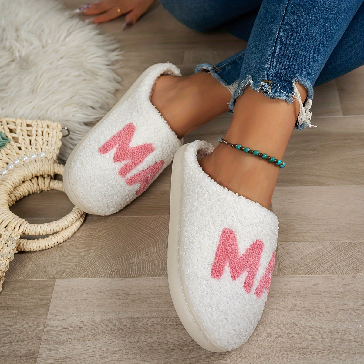 Velvet Slippers with MAMA for Soft and Comfortable Slippers for Mother's Day