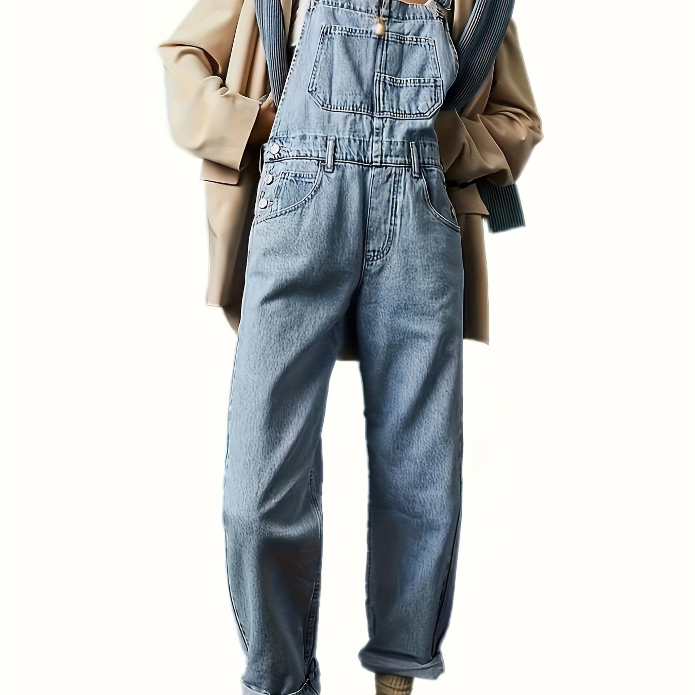 Ladies Denim Dungarees for Casual Overall with Loose Fit