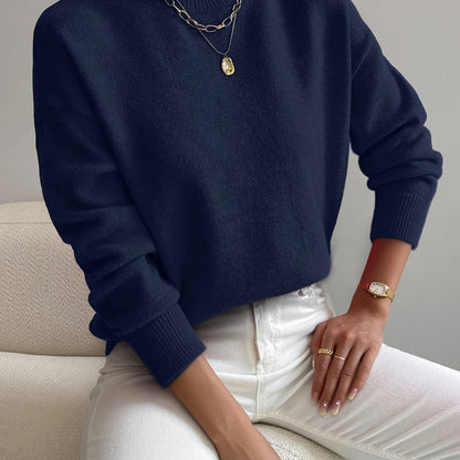 Ladies' Knitted Jumper with a High Neck and Long Sleeves for Autumn Winter