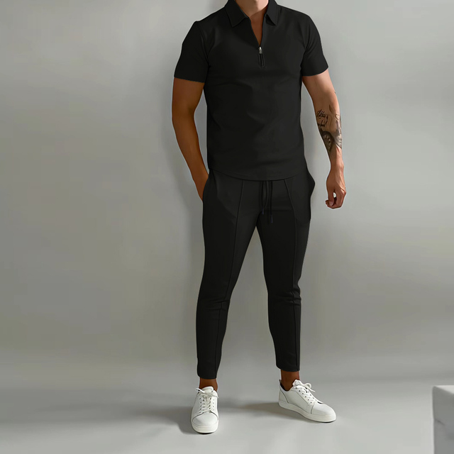 Set with Men's Summer Polo and Jogging Trousers in Polyester