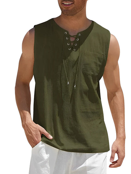 Men's Tank Top with Lace Neckline and Loose Fit for Summer