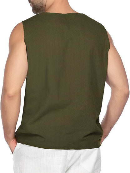 Men's Tank Top with Lace Neckline and Loose Fit for Summer