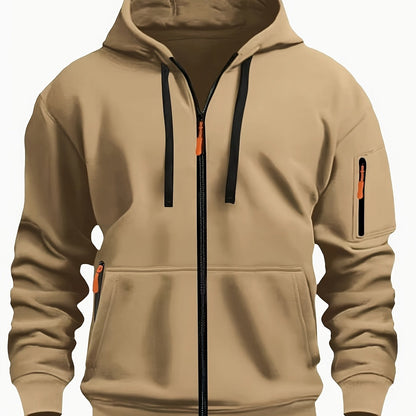 Men's Zip-Up Hoodie with Hood for Casual Outdoor Sweatshirt