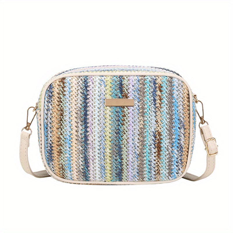 Bag with Shoulder Women Striped Woven Design with Zip Closure