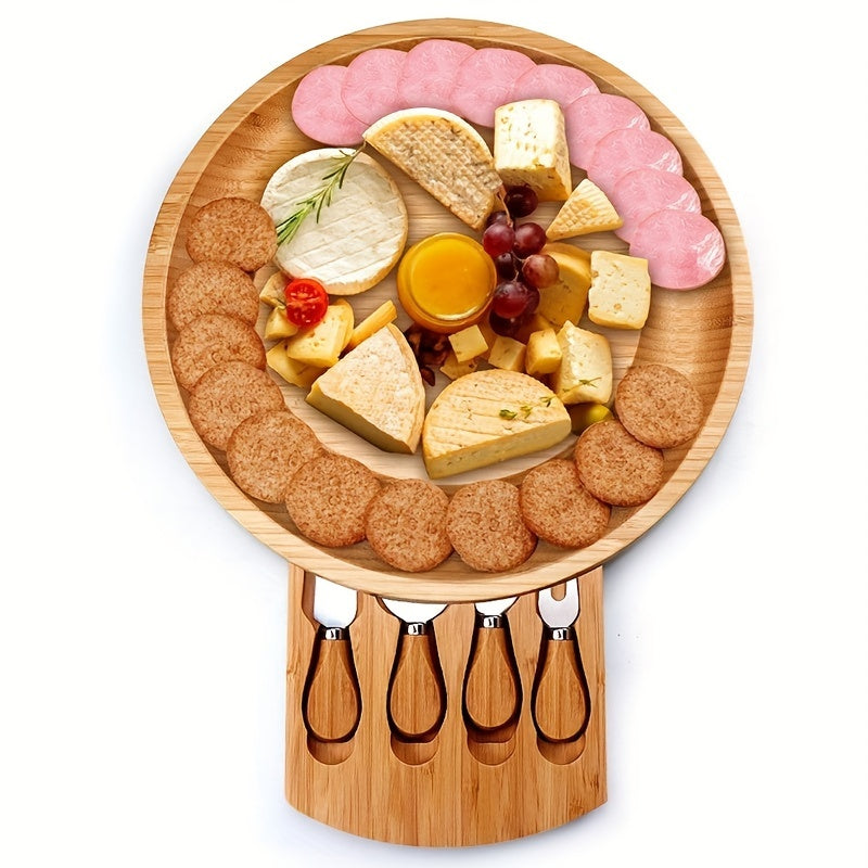 Bamboo Cheese Board with Cheese Knives for Stylish and Practical for Any Occasion