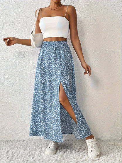 Elegant Summer Maxi Skirt with Floral Print and Airy Split for Women