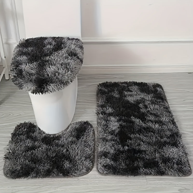 Set with 3-Piece Bathroom Mat Geometric Pattern for Soft and Non-Slip