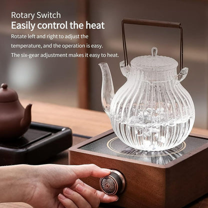 Warmer with Electric Tea Made of Walnut with Adjustable Temperature