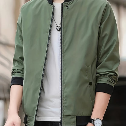 Stand with Lightweight Men's Summer Jacket with Up Collar and Zip Closure