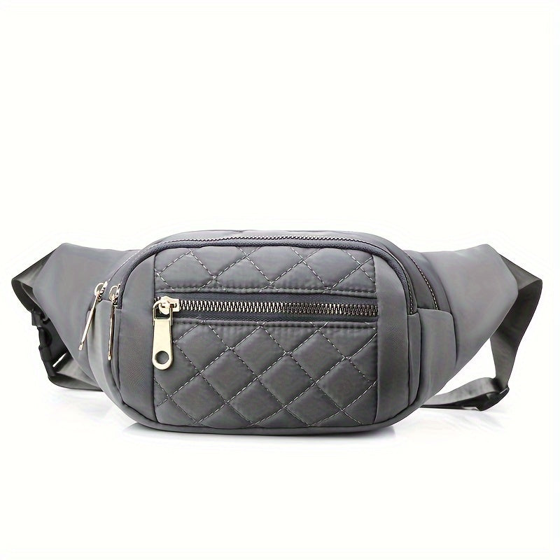 Bag with Lightweight Bum Design for Women with Quilted Check Pattern and Double Zipper