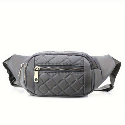 Bag with Lightweight Bum Design for Women with Quilted Check Pattern and Double Zipper