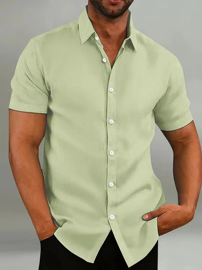 Light with Men's Short Sleeve Shirt Made from and Breathable Material