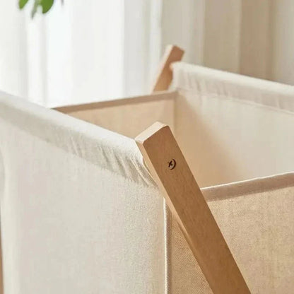 Basket with Foldable Wooden Laundry Fabric Bag for Stylish Laundry Storage