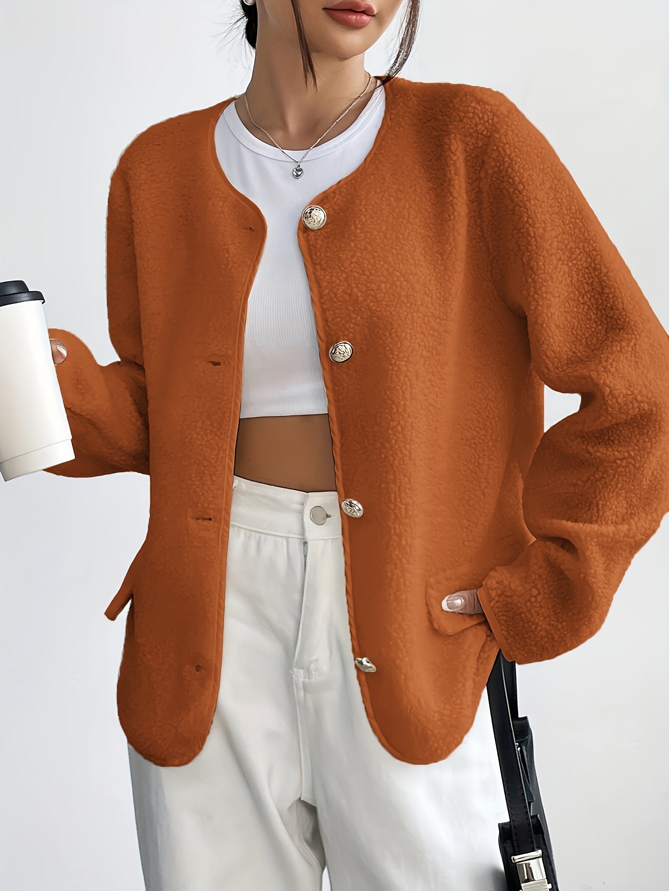 Elegant Ladies' Jacket with Buttons for Timeless and Soft for Autumn and Winter