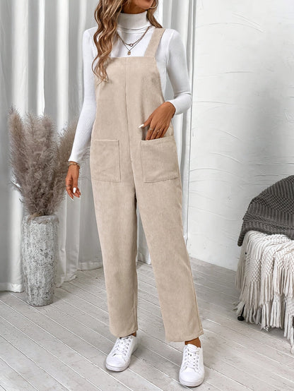 Ladies Corduroy Dungarees for Straight-Leg Garden Trousers with Pockets