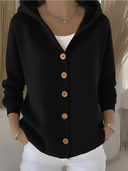 Knitted Women's Cardigan with Hood and Buttons for a Comfortable Casual Look