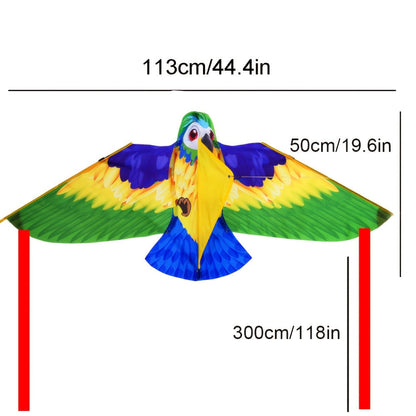 Parrot Kite with Large Colourful Wings and Long Tail Ribbons