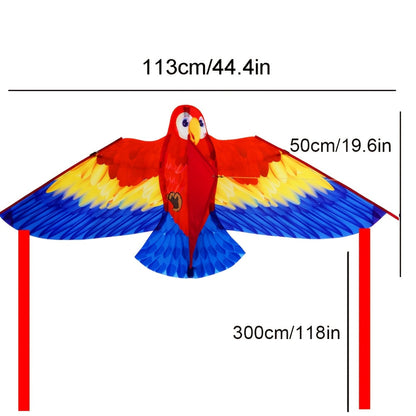 Parrot Kite with Large Colourful Wings and Long Tail Ribbons
