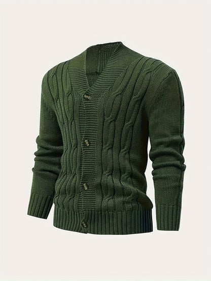 Men's Cable Knit Cardigan with V-Neck for Comfortable and Versatile