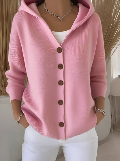 Knitted Women's Cardigan with Hood and Buttons for a Comfortable Casual Look