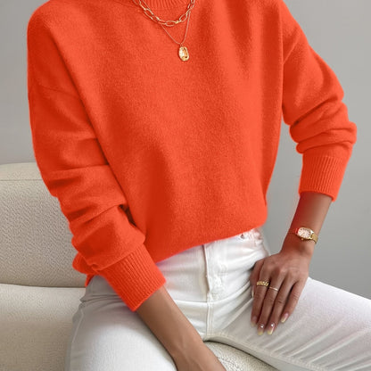 Ladies' Knitted Jumper with a High Neck and Long Sleeves for Autumn Winter