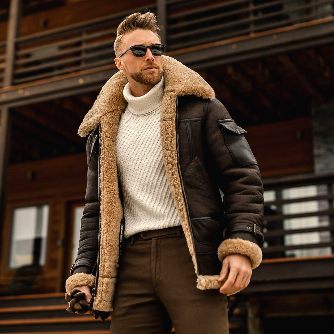 Shearling Aviator Jacket for Men with Warm Comfort and Timeless Style