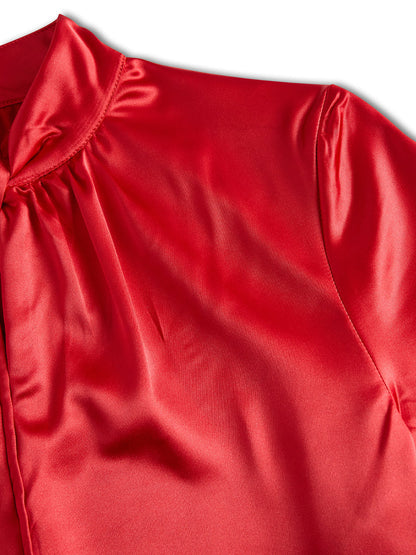 Elegant Satin Ladies' Blouse with Keyhole Neckline for Timeless and Refined